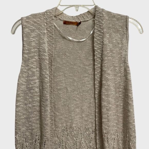 Belldini Duster Sleeveless Cardigan Size L Beige Asymmetrical Hem Boho Hippie - Picture 2 of 12